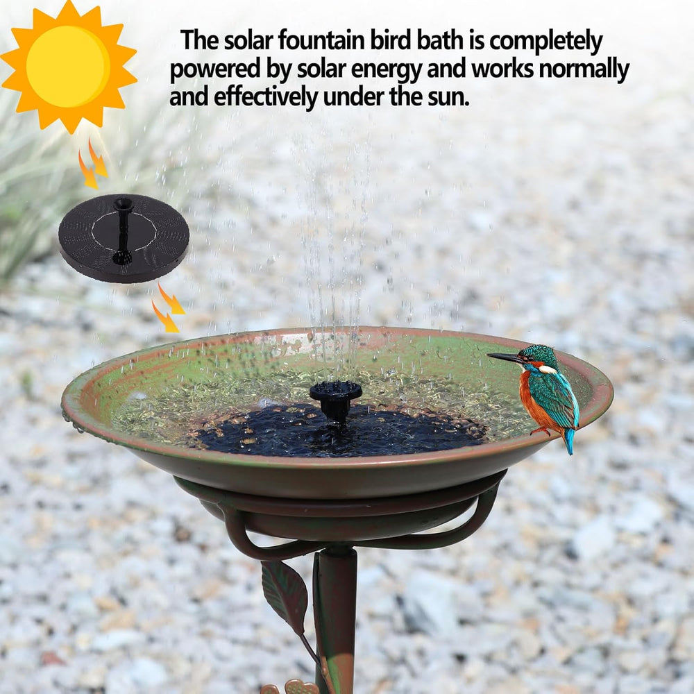 28.5"H Solar Bird Bath for Outside,Cast Iron Bird Bath with Solar Fountain