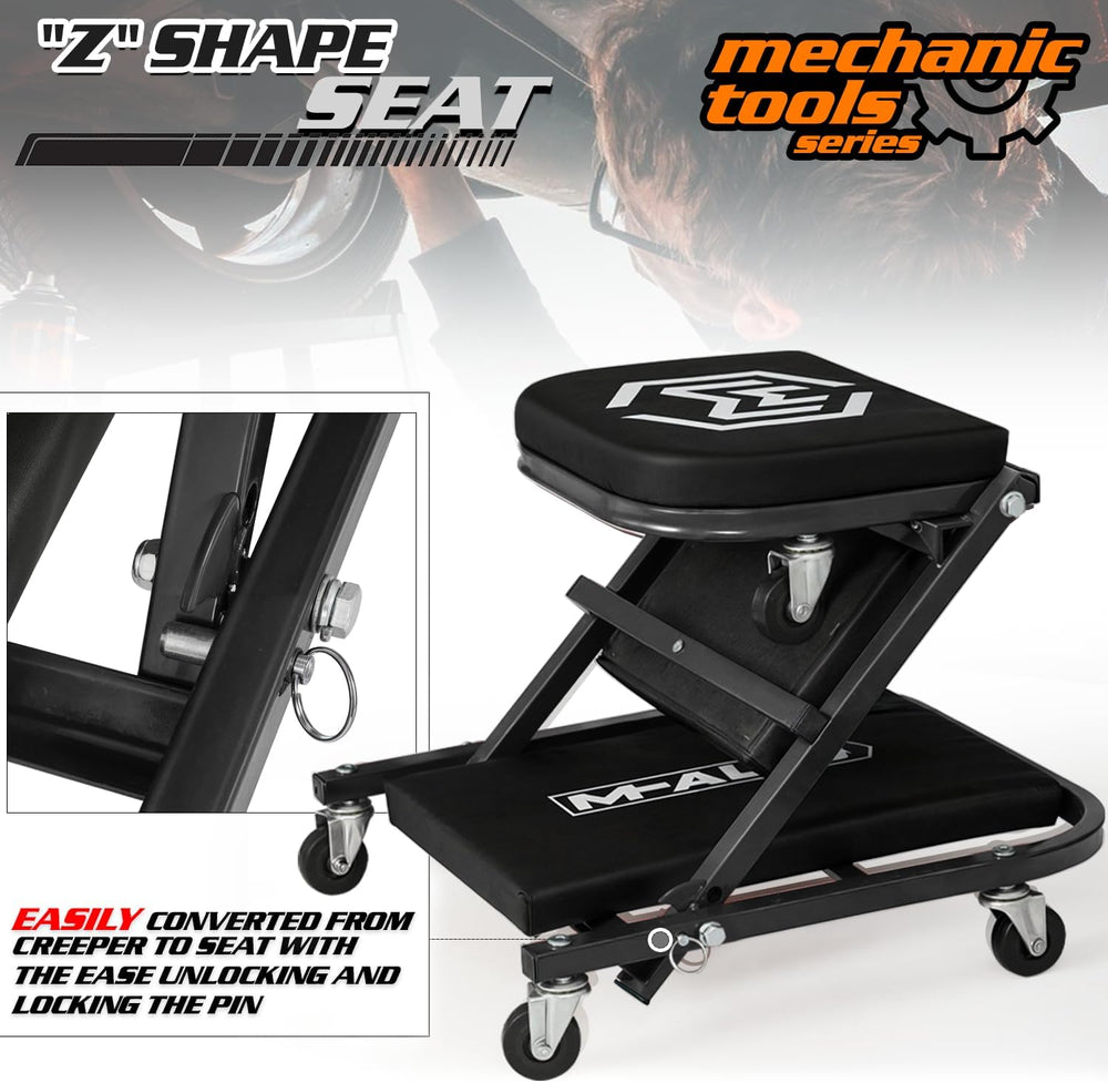 M-AUTO Foldable Z Creeper 2-in-1 Rolling Folding Car Creeper & Seat, 36&q...