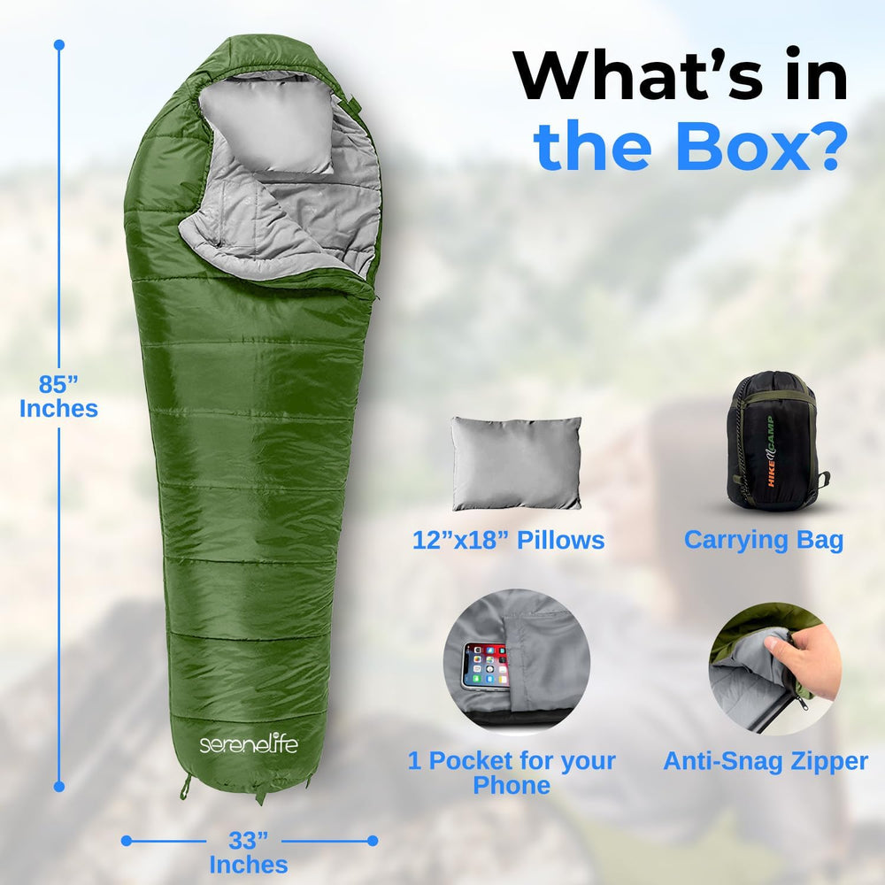 SereneLife 0 Degree Mummy Sleeping Bag – Military-Style, Lightweight & Wa...