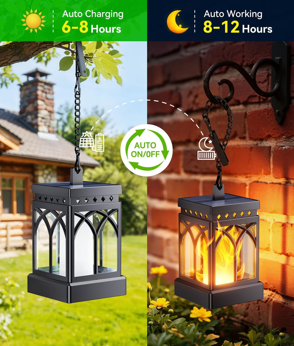 KOOPER 4 Pack Solar Lanterns Outdoor, Flickering Flame Halloween Decor