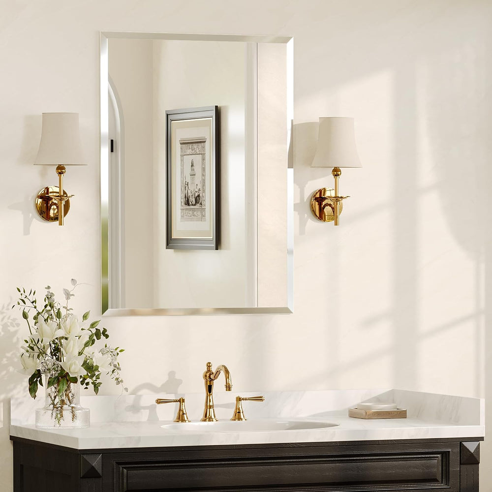 22"x30" Frameless Beveled Rectangular Bathroom Mirror for Over Sink
