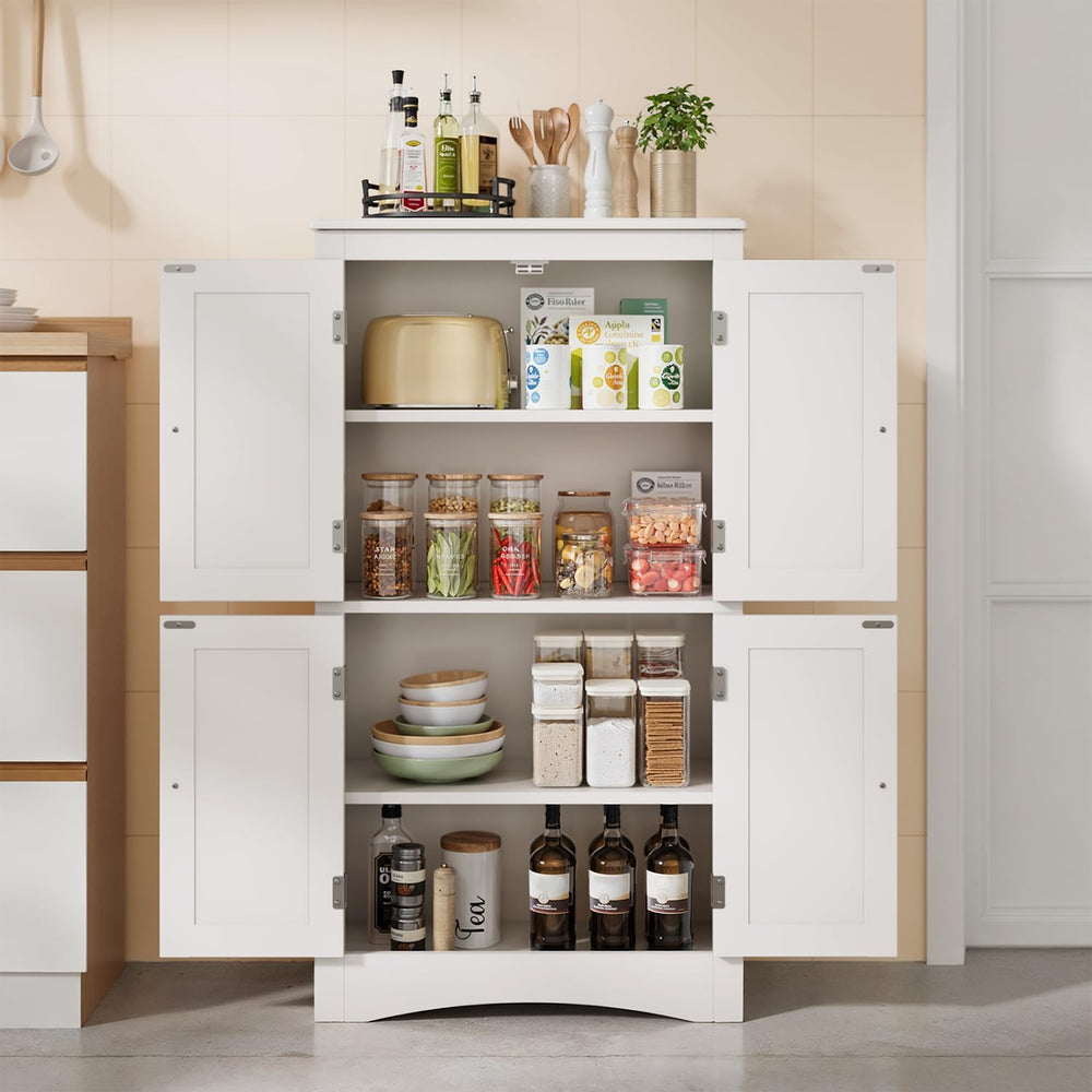 Gizoon 43" H Pantry Cabinet with 4 Doors and 2 Adjustable Shelves, White