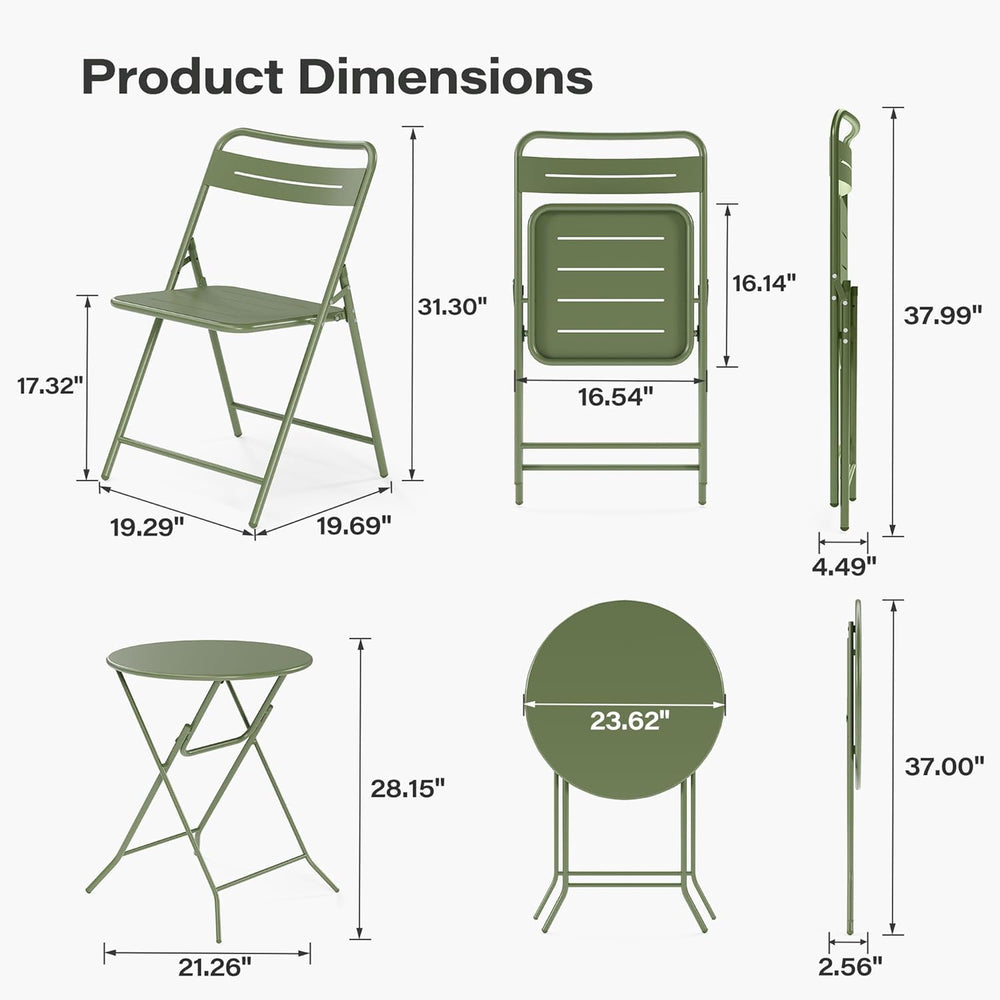 LAUSAINT HOME 3-Piece Folding Steel Bistro Set, Round, Green