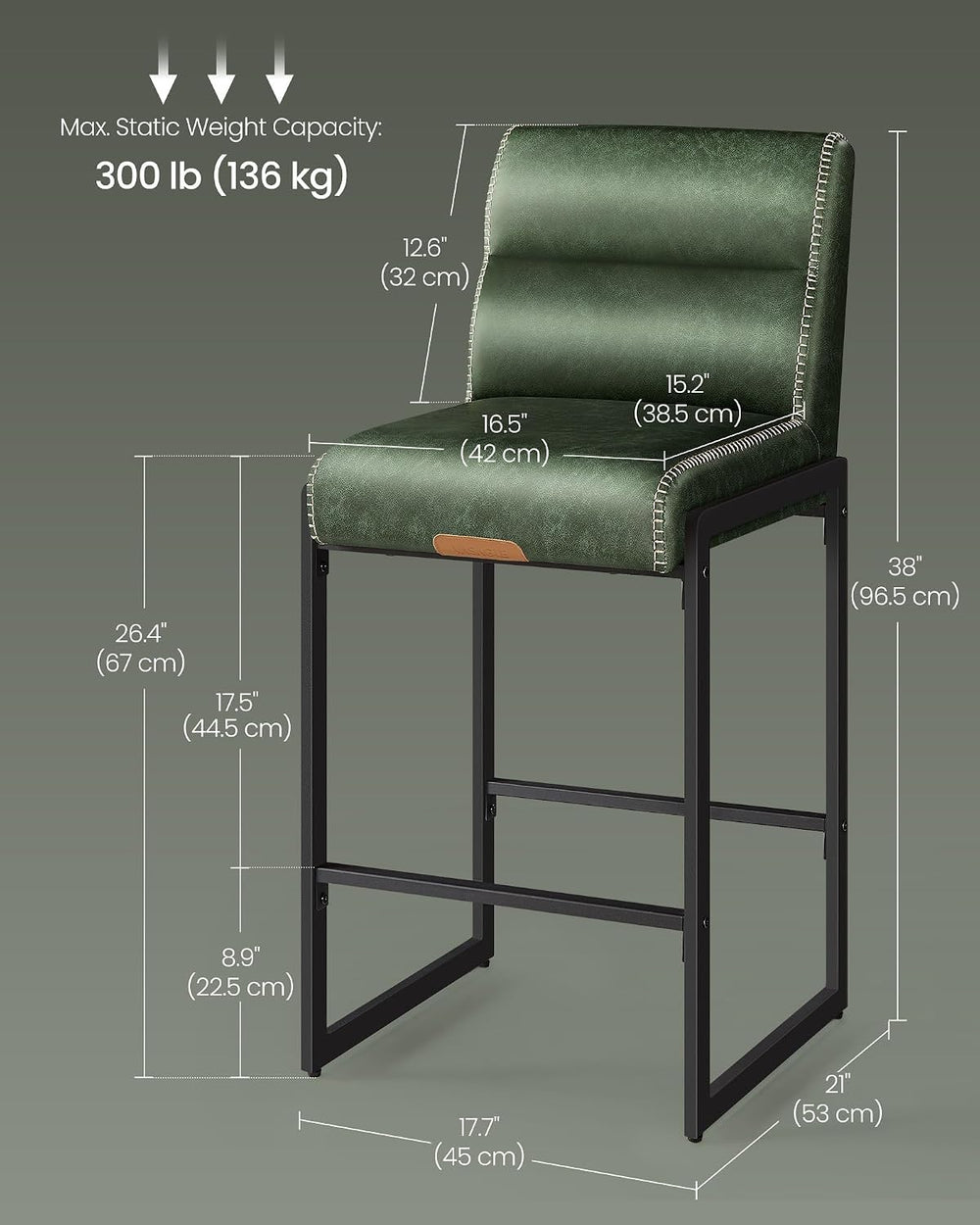 VASAGLE Bar Stools Set of 4, Counter Height Chairs with Backs, 26.4-Inch