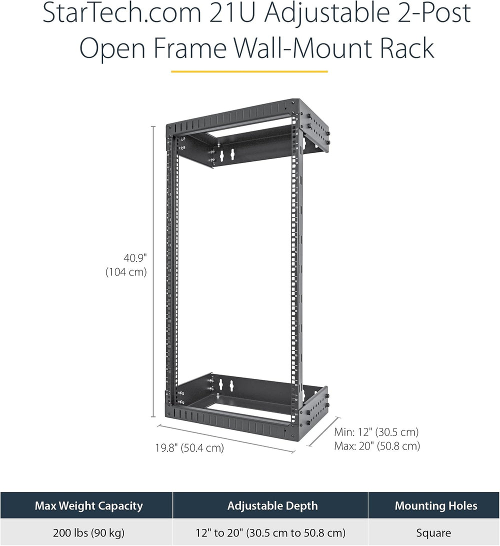 StarTech 21U 2-Post Wall Mount Open Frame Rack, 19in (RACK-21U-20-WALL-OA)