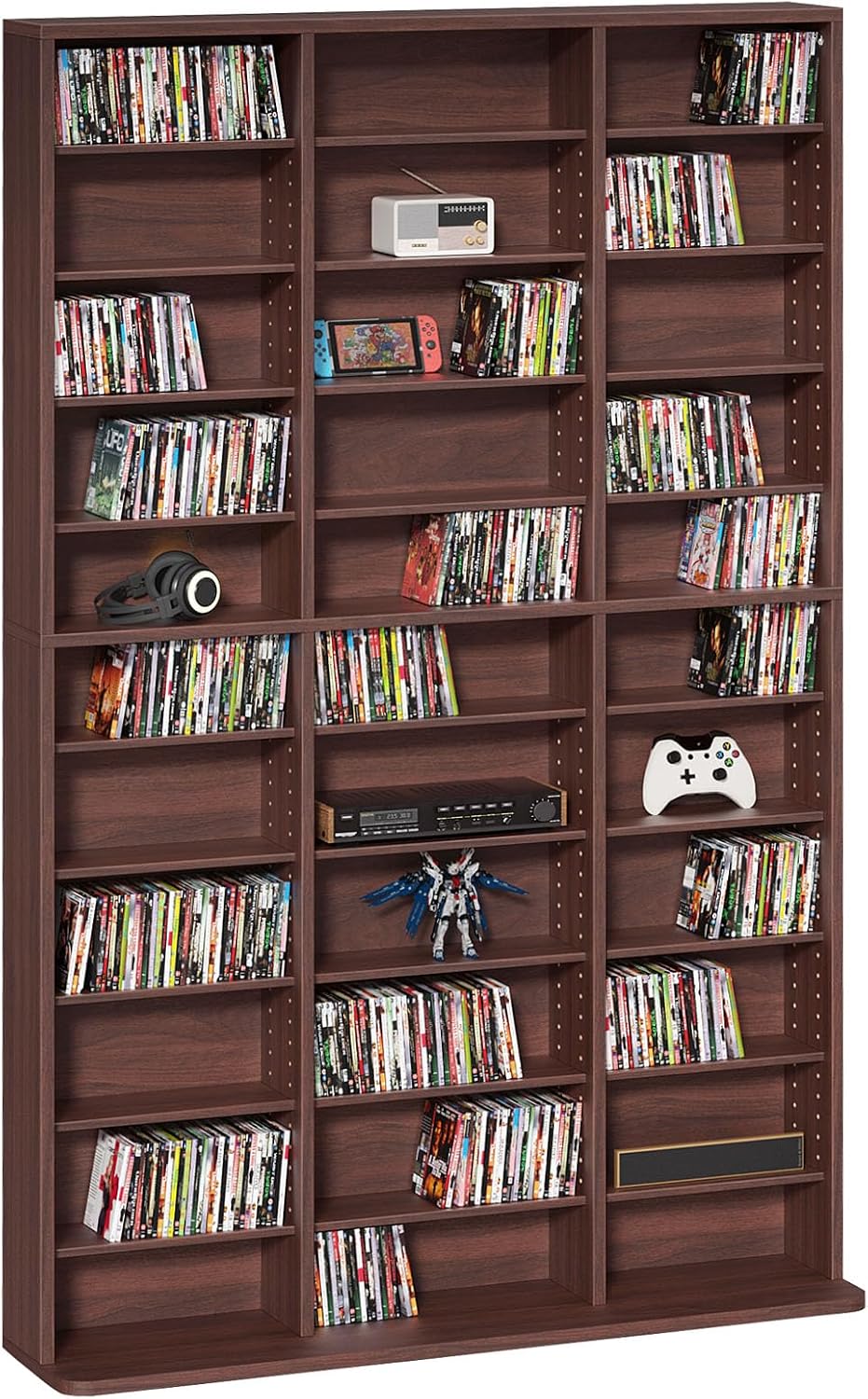 LELELINKY 11 Tier Tall Display Cabinet, Walnut Media Storage Cabinet