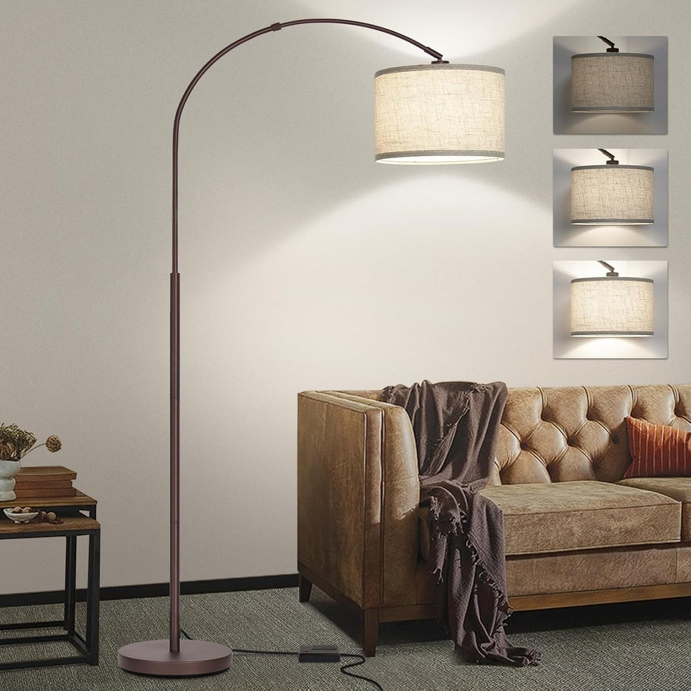 Dimmable Floor Lamp, Arc Floor Lamps with Adjustable Hanging Shade,Brown