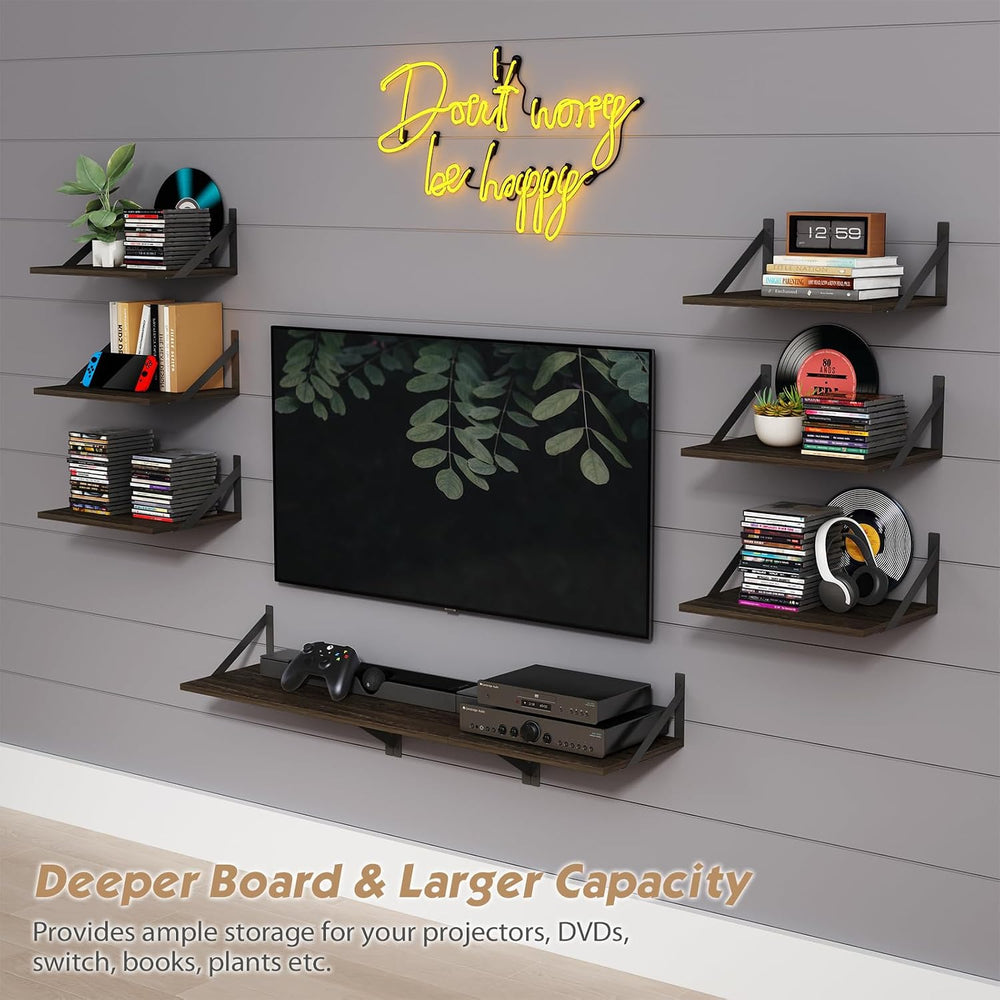 Forbena 12 Inch Deep Floating Shelves for Wall Set of 3, Wooden Wall Bookshel...