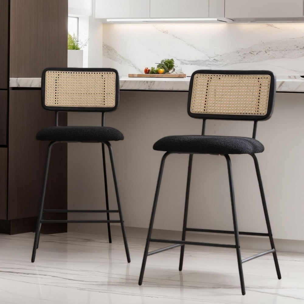 Hyfirm Set of 4 Bar Stools 26 Inch Counter Height, Rattan Barstools with Cane...