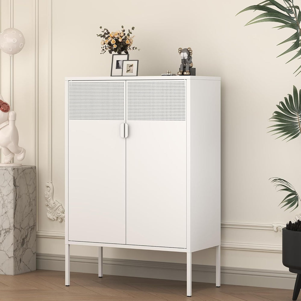 White Metal Storage Cabinet with 2 Doors, 47''H Locker Cabinet