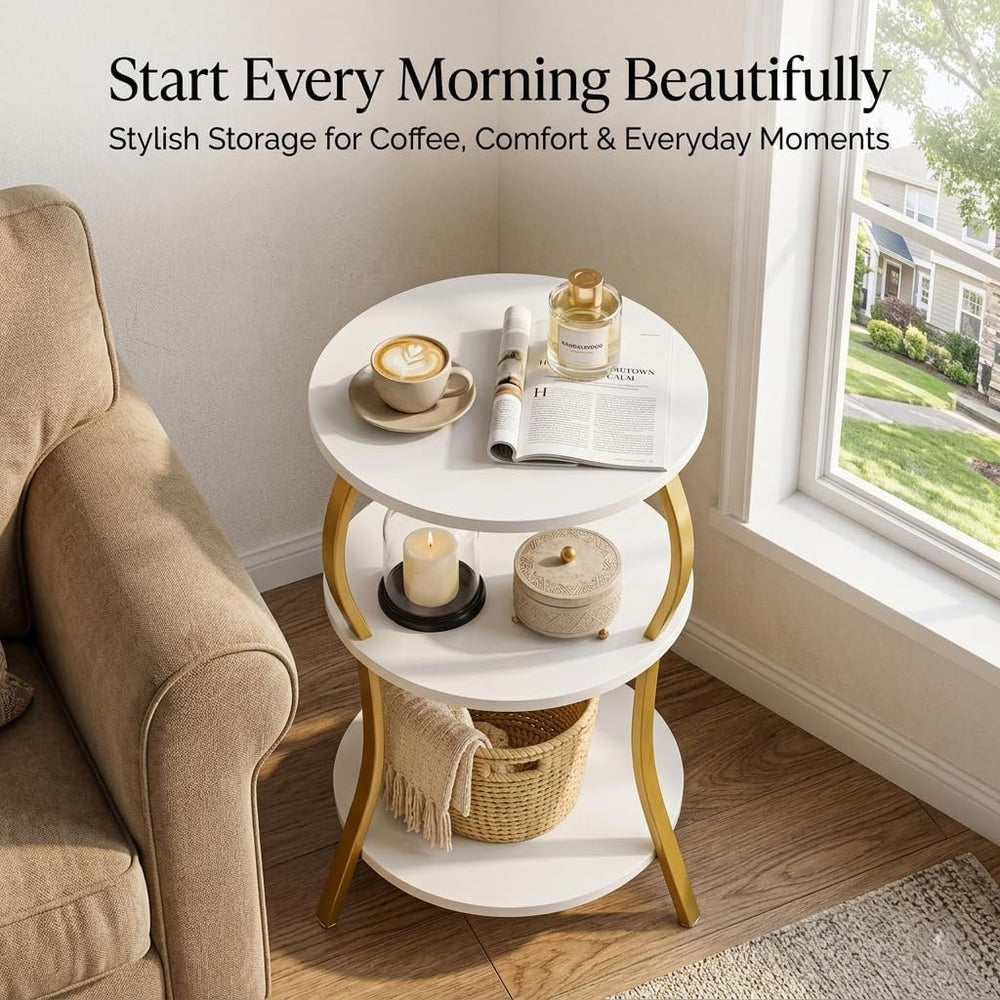 Vintage Small Round Side Table,3-Tier Slim Waist End Table for Small Spaces