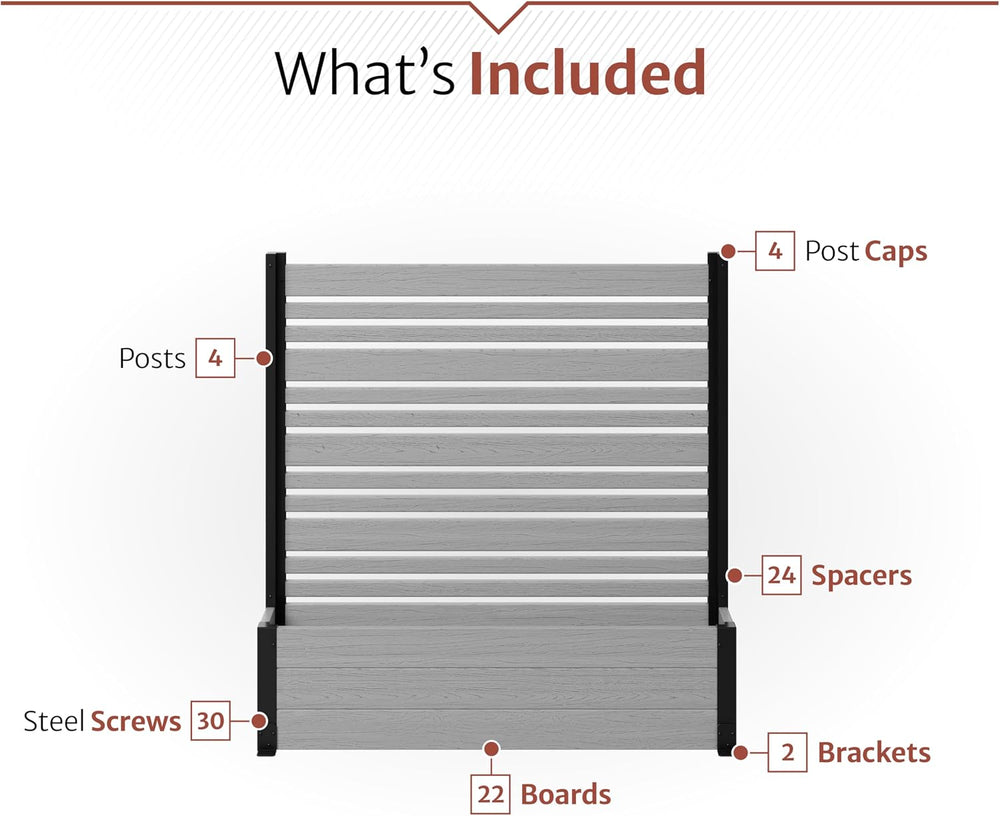 Enclo 4ftH Florence Privacy Screen w/Planter Box, Freestanding Ash Vinyl