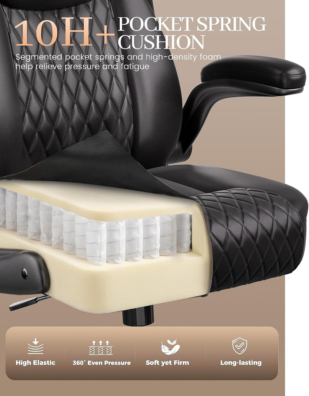 COMHOMA Mid-Back Office Chair, Ergonomic PU Desk Chair with Flip up Arms, Sma...