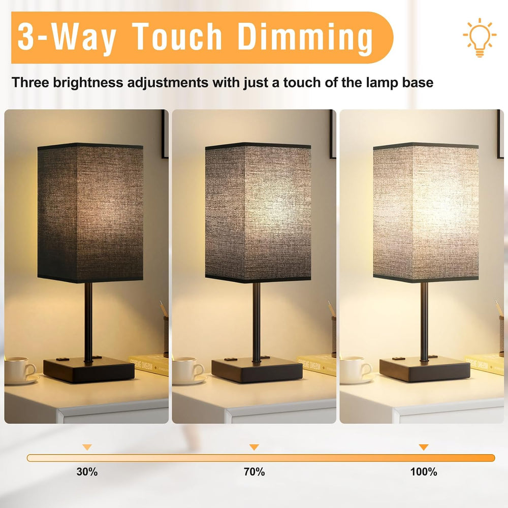 17.4" Set of 2 Table Lamp for Bedroom - Dimmable, USB C+A, 2 AC Outlets