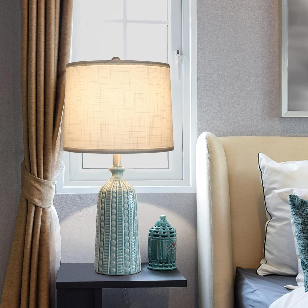 JUNNAI Green Ceramic Table Lamp 24.5": 3-Way Dimmable Nightstand Lamp wi...