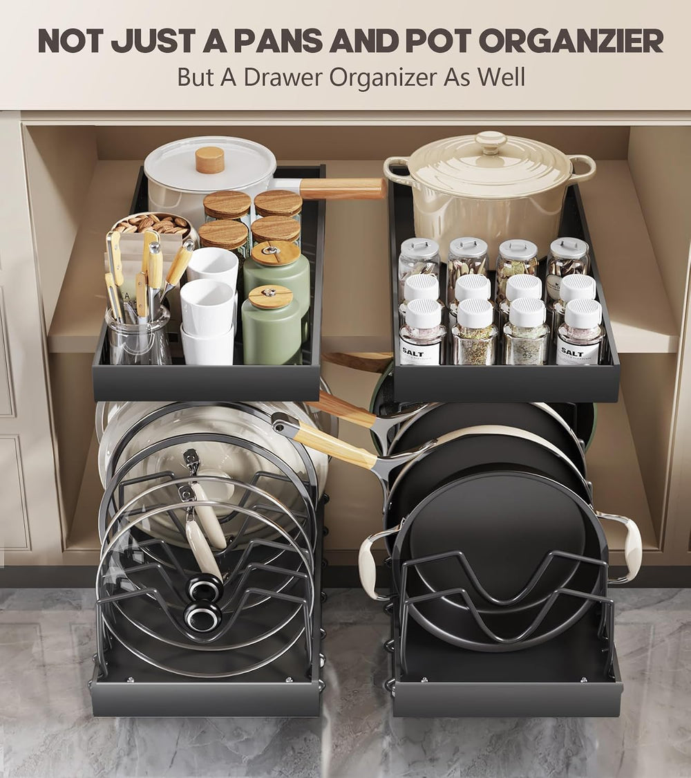 Lozovin Pull Out Pots and Pans Organizer Under Cabinet, Sliding Lid Holder an...