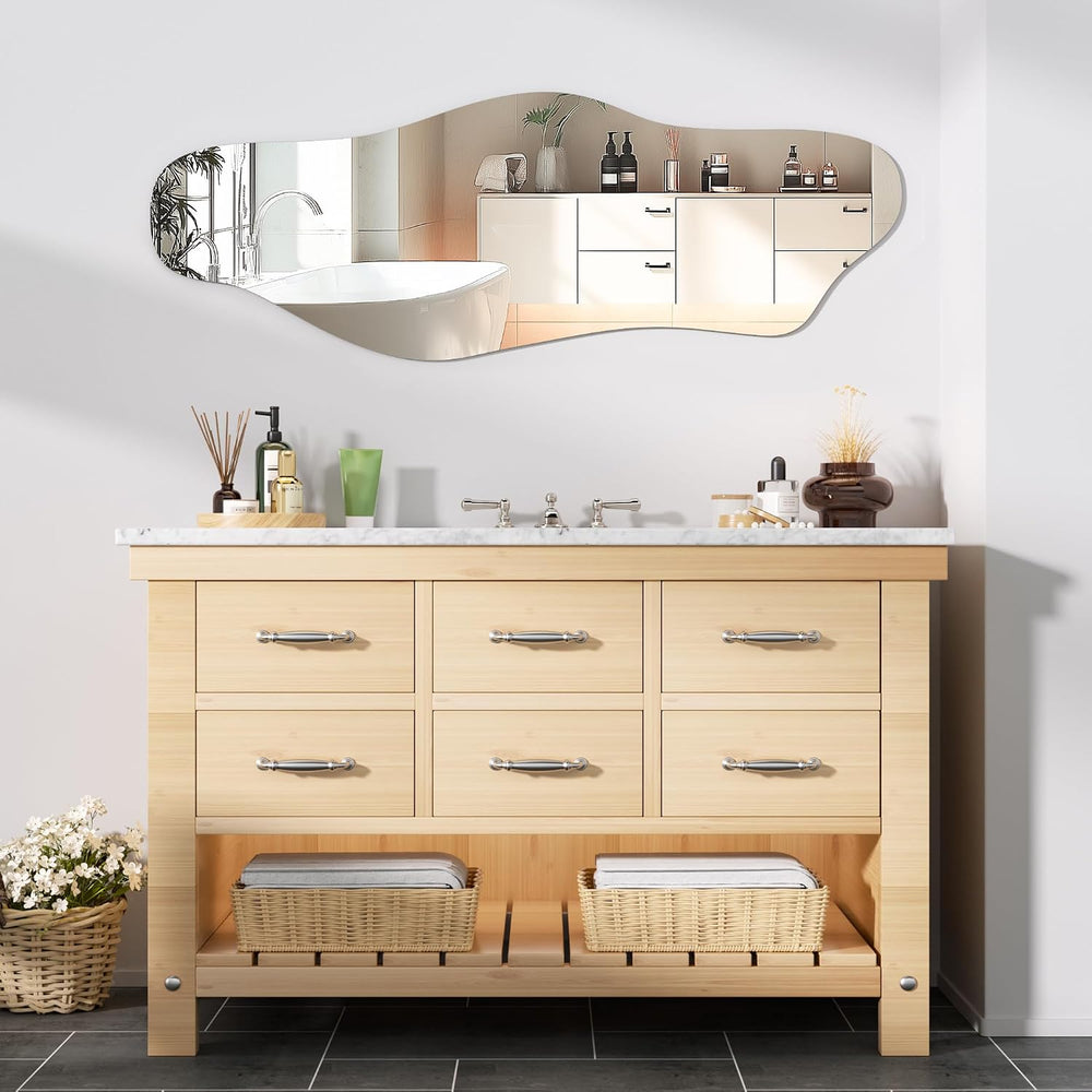 Hasipu 55"x20" Irregular Wall Mirror Frameless Asymmetrical Mirror ...