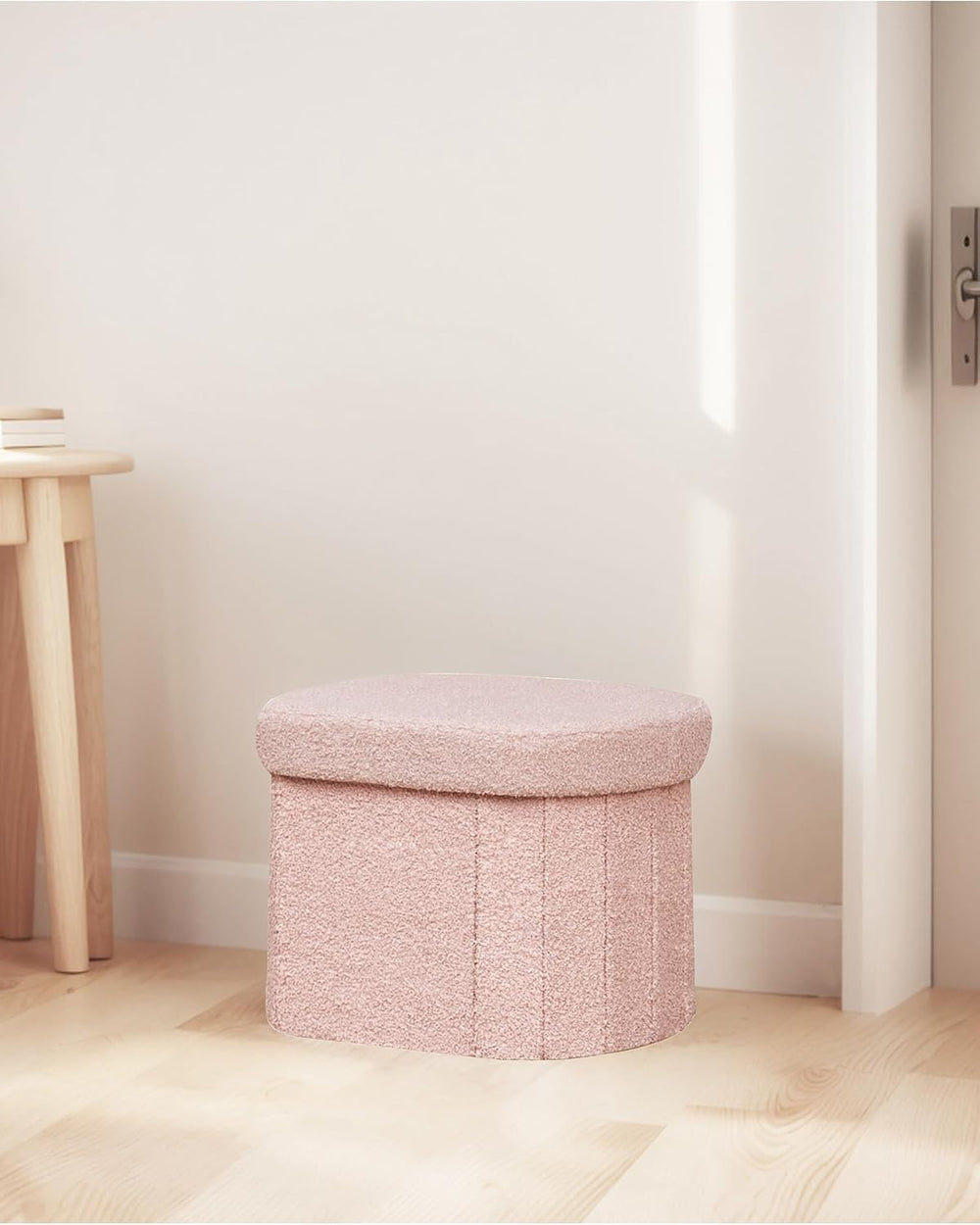 B FSOBEIIALEO 16.14" Boucle Storage Ottoman Cube for Dorm Room, Pink