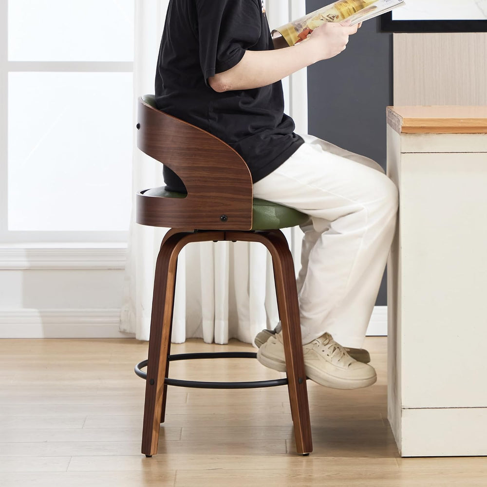 Swivel Bar Stools Set of 2,26" Faux Leather Upholstered Counter Height B...