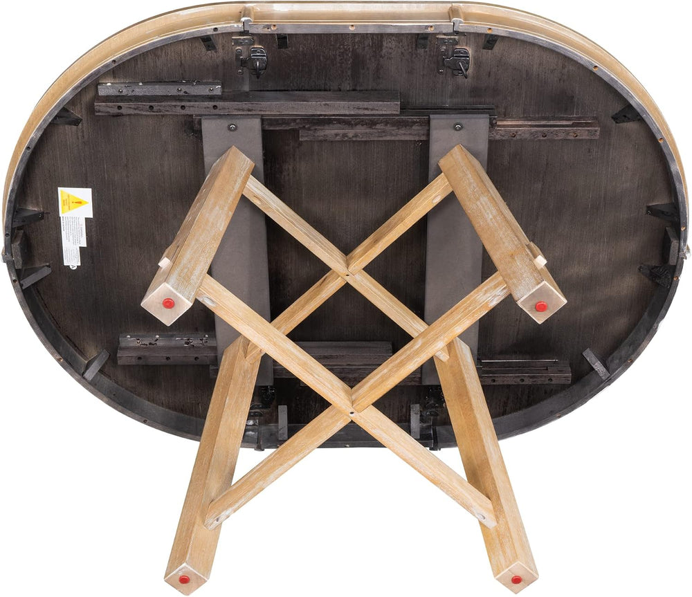 Farmhouse Round Extendable Dining Table with 16" Leaf Wood Kitchen Table