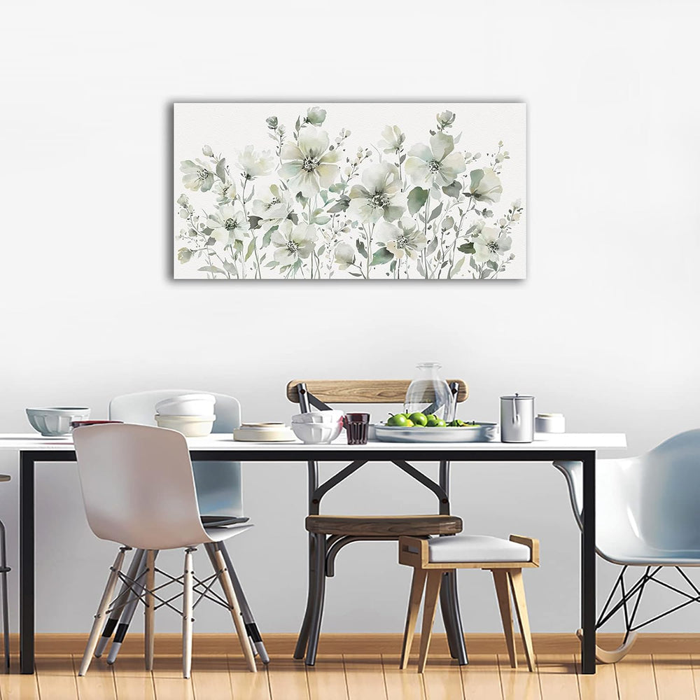 Elegant Flowers Wall Art Abstract Floral Pictures Wall Decor Modern Green Bot...