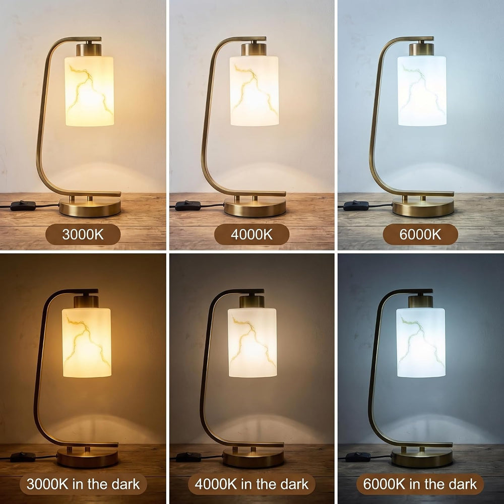 Modern Industrial Table Lamp, Marble Pattern Glass Shade Desk Lamp with C-Sha...