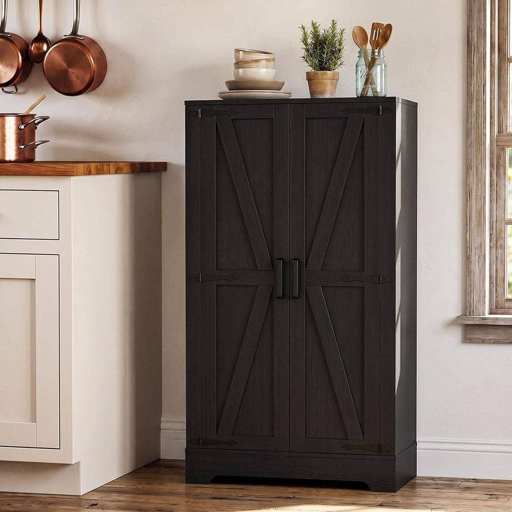 Unikito Kitchen Pantry Storage Cabinet with Adjustable Shelves, Black