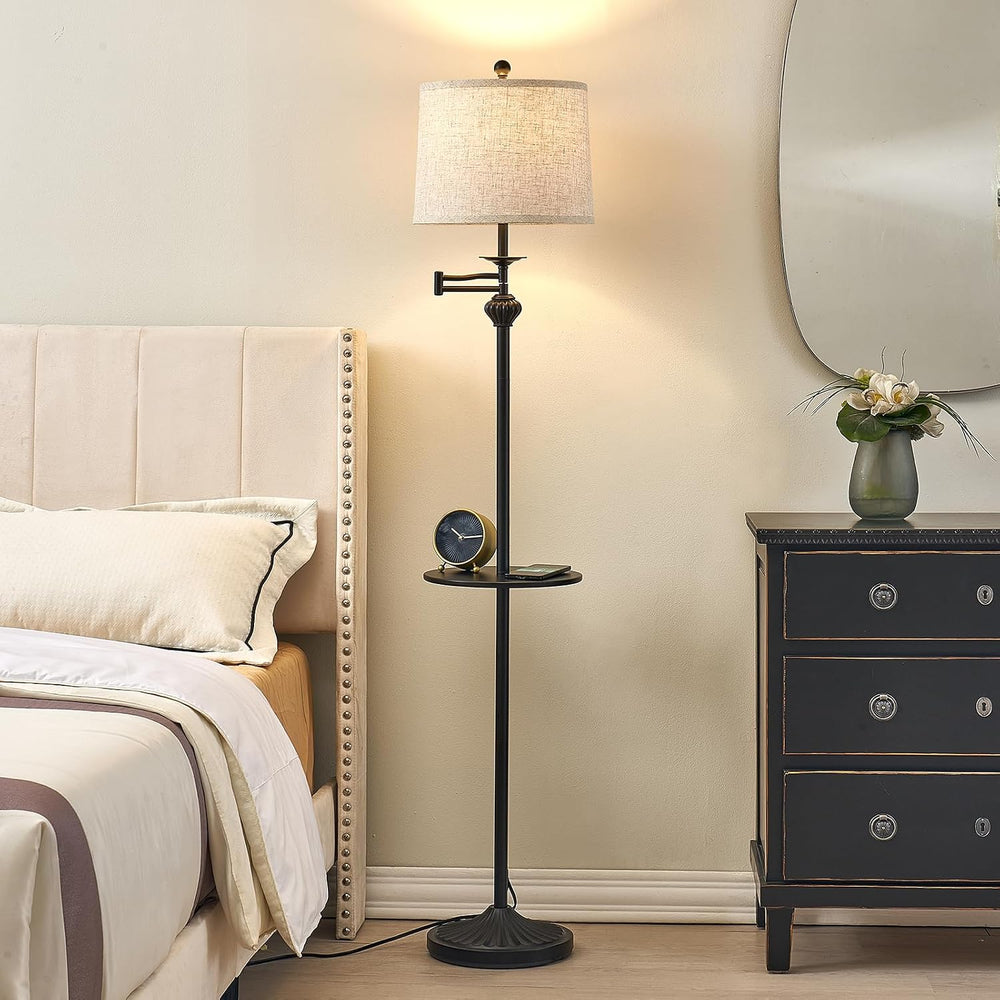 Floor Lamp with 350° Adjustable Swing Arm, Standing Lamp with Storage Tray