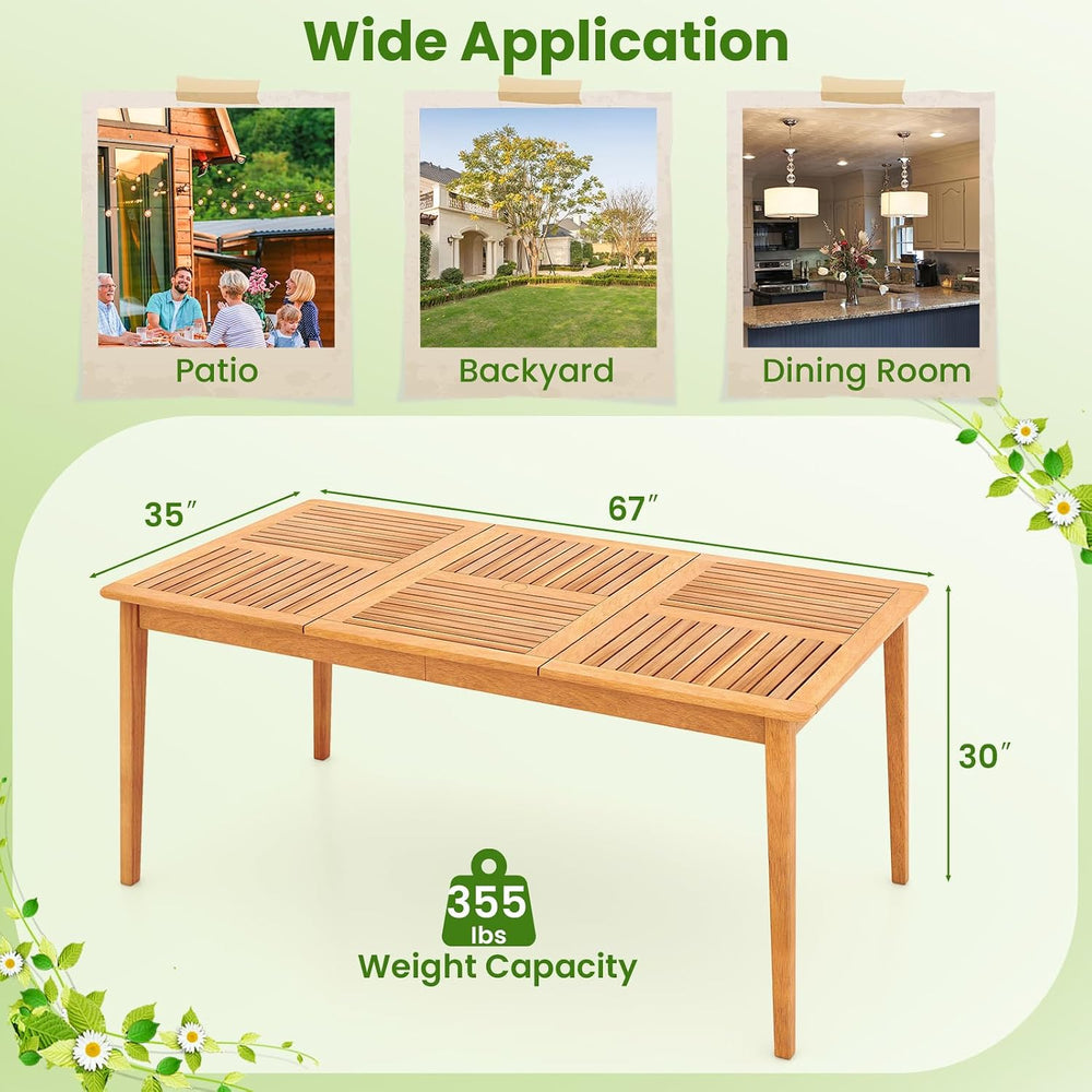 Tangkula 6-Person Outdoor Acacia Wood Dining Table, 67" Rectangular Table