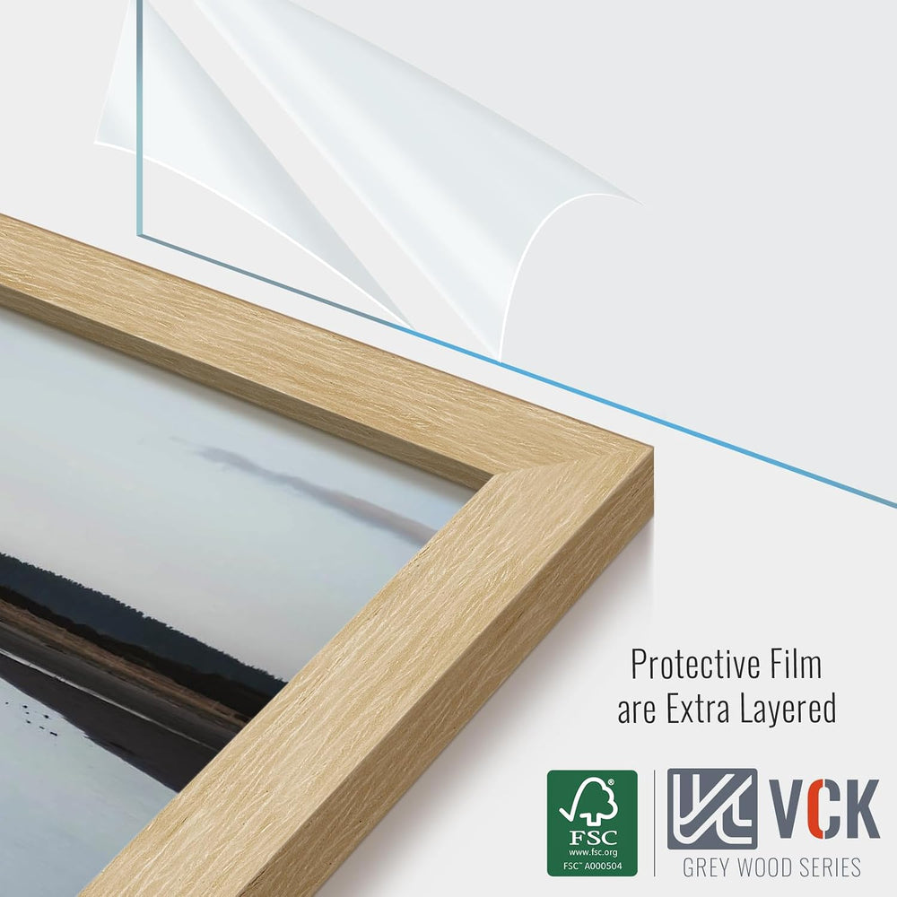 VCK 16x24 Picture Frame 5 Pack, Oak Wood, 12x18 Mat, for Wall Art