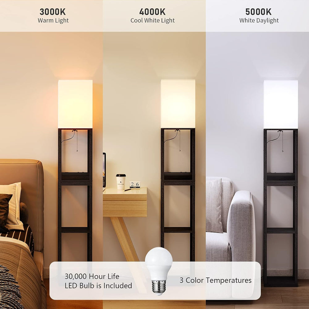 SUNMORY Floor Lamp with Shelves, Solid Wood Shelf Lamps for Living Room