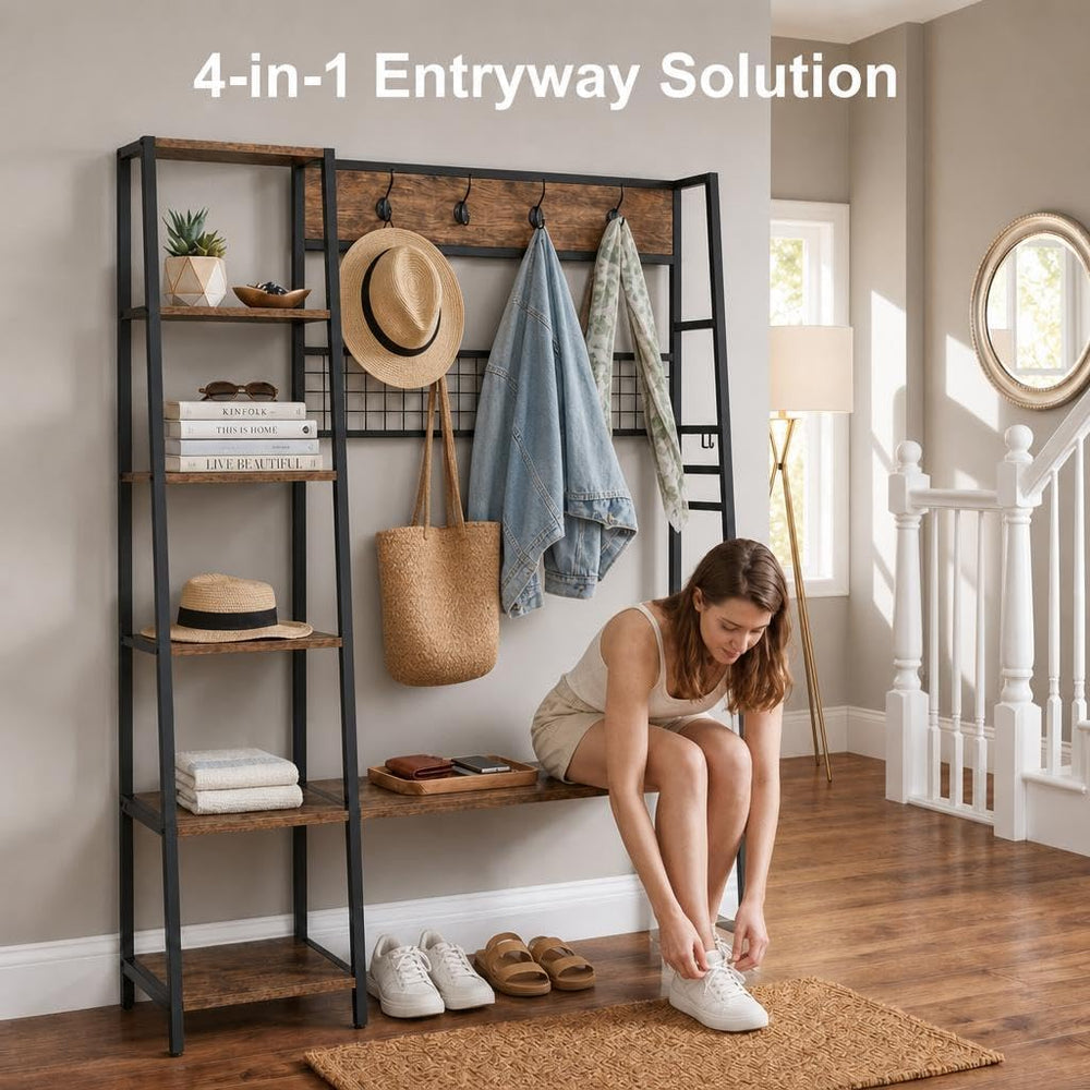 Garvee 4-in-1 Hall Tree with Bench and Shoe Storage