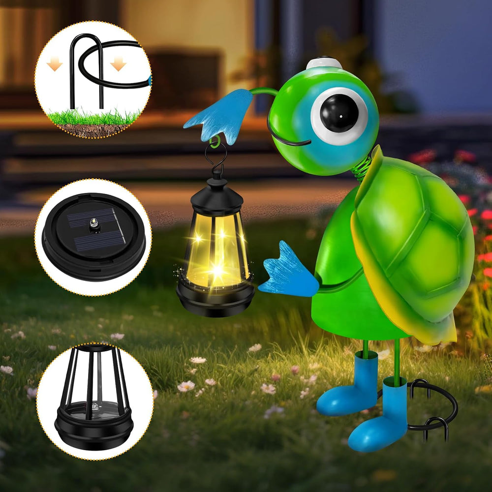 Solar Garden Lights 13.78in Metal Turtle Statue with Solar Lantern Lights