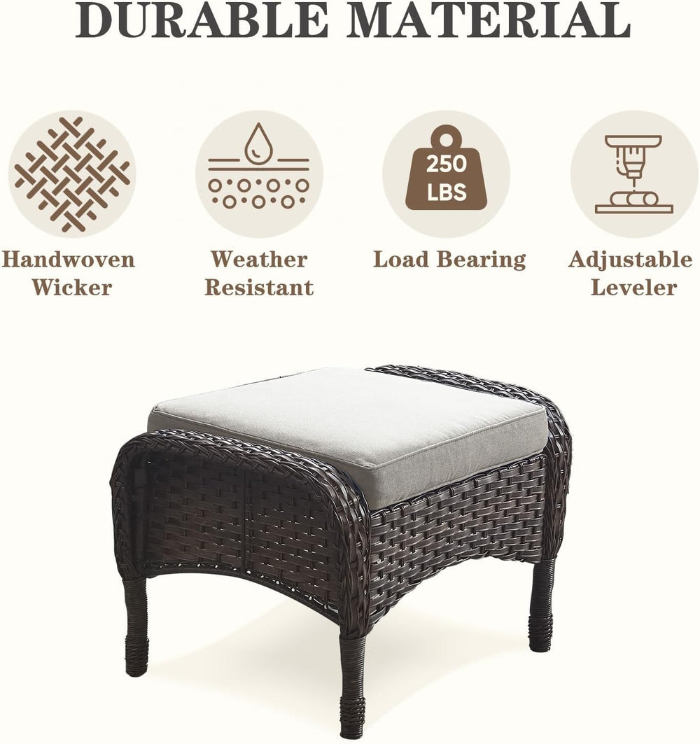 Belord Outdoor Ottomans for Patio Foot Rest - 25 Inch PE Wicker Foot Stool Se...