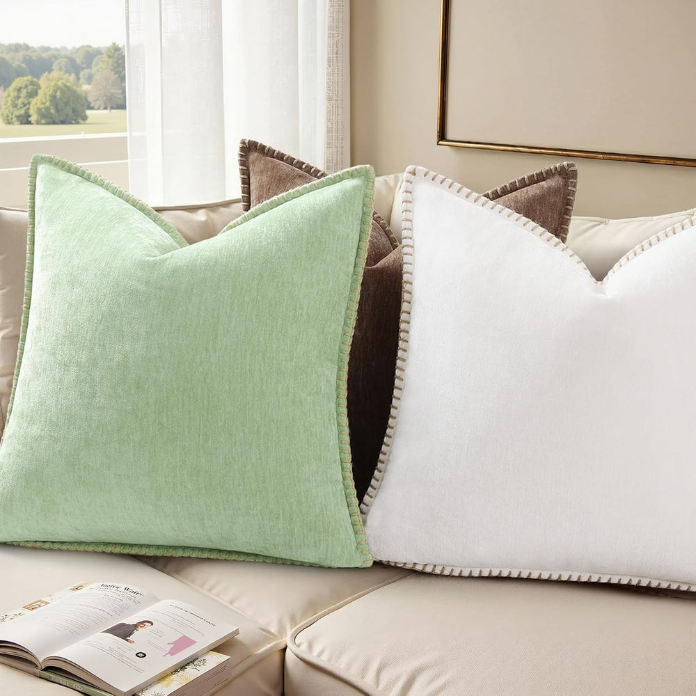 Pallene Chenille Soft Moss Green Throw Pillow Cover 24x24 Set of 2