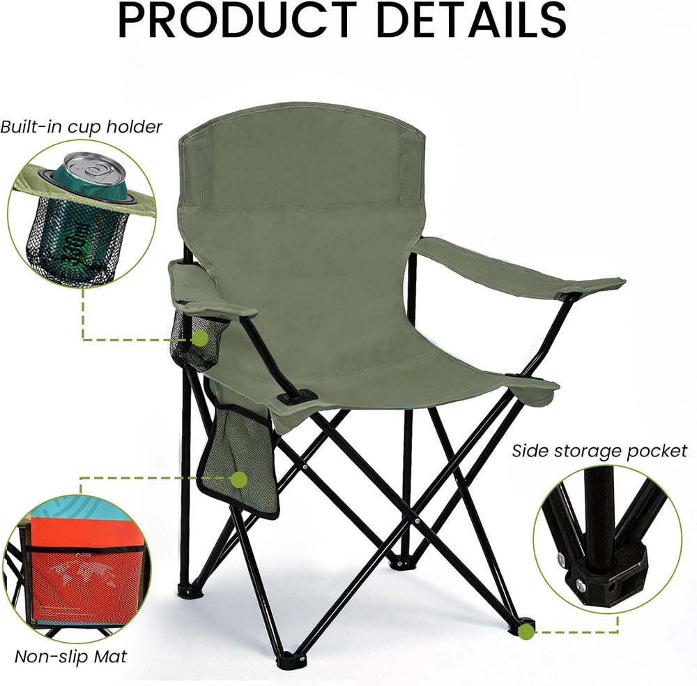Camping Chair 2 Pack Portable Folding Chair, Supports 300lbs, Green