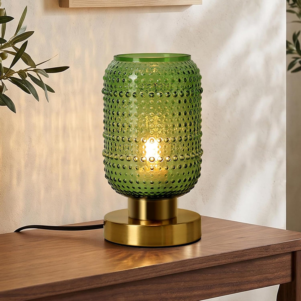 ZYER 8.9in Green Glass Table Lamp, Touch Control Lamp, Small Vintage Lamp