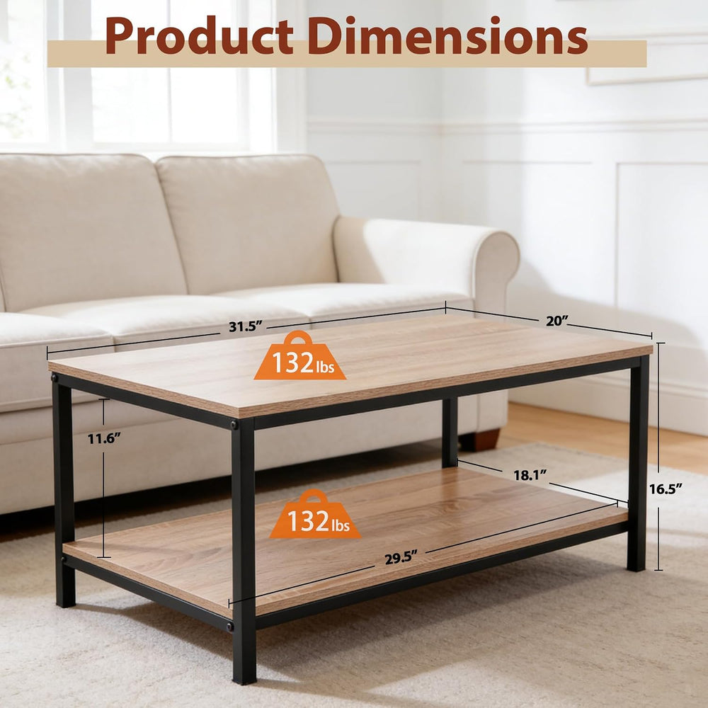 ZenStyle Industrial Coffee Table with Storage Shelf for Living Room, Wood Loo...