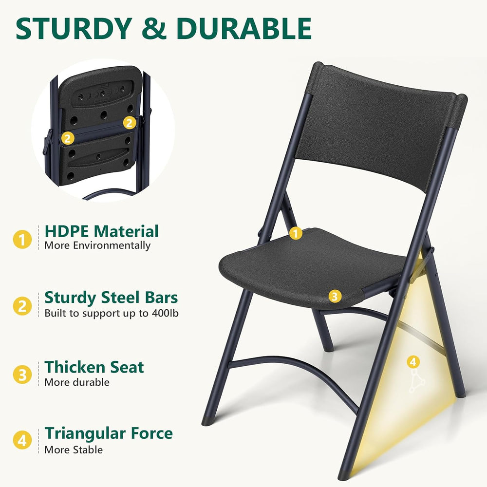 2 Pack Folding Table and 4 Pack Folding Chair, No Assembly Portable Folding T...
