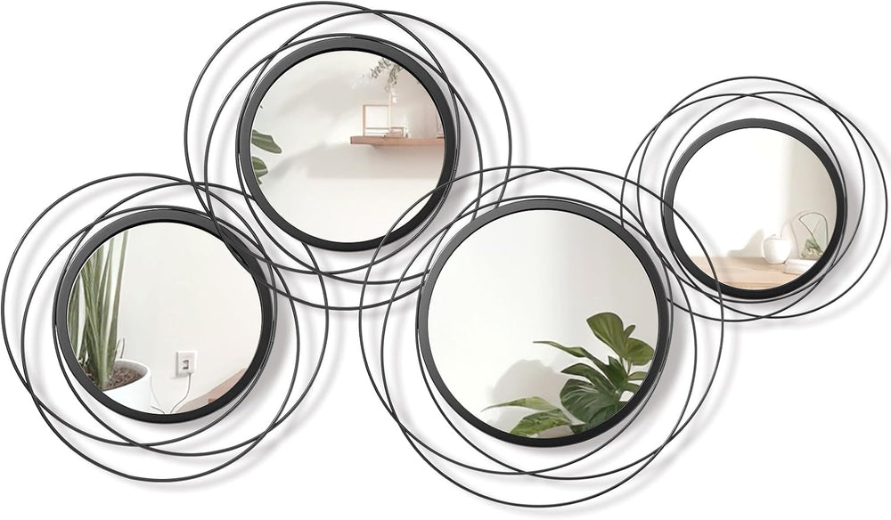 Hicarer 4 Pcs Decorative Round Modern Circle Mirror Wall Art Ring Metal Mirro...