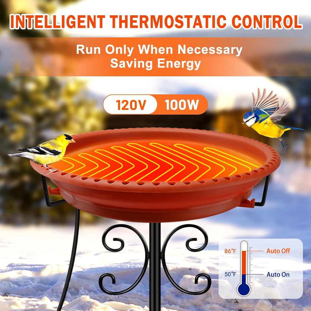 Daoeny 100W Heated Bird Baths for Outdoors, Heated Birdbath, Terracotta
