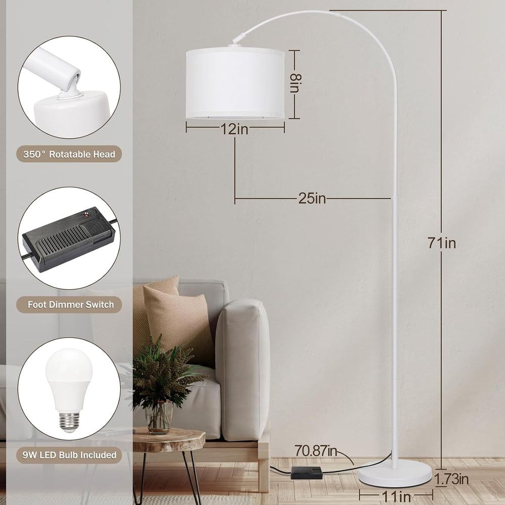 Dimmable Arc Floor Lamp,Standing Lamp with White Adjustable Hanging Shade