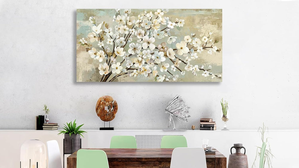 Rustic Brown Beige Canvas Wall Art Flower Branch Botanical Prints, 40x20in