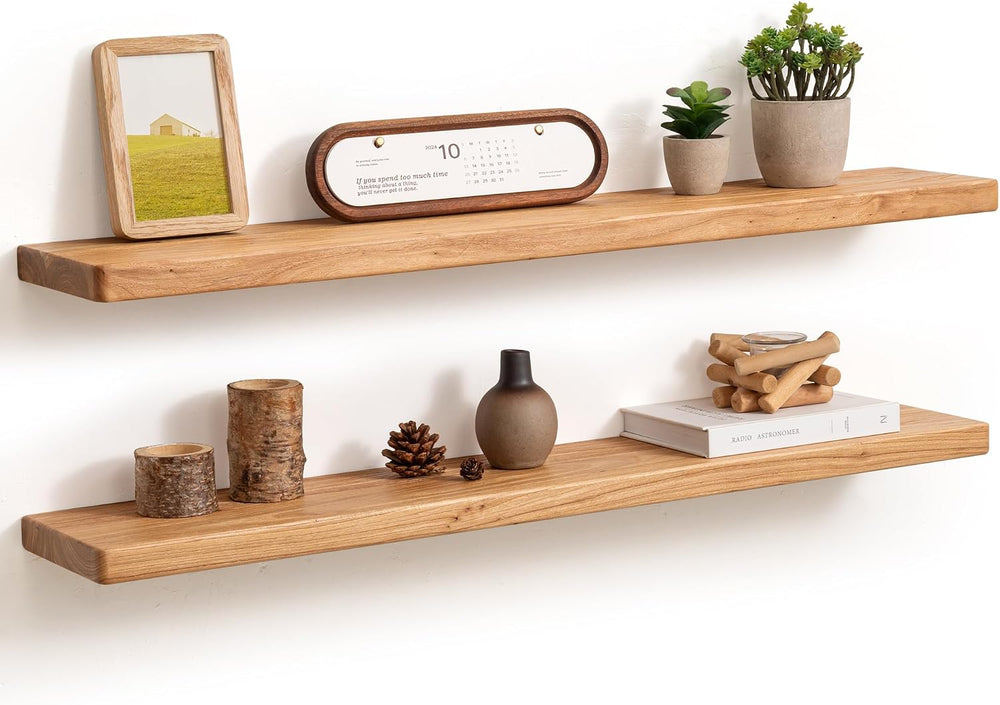 Fun Memories 36 Inch Floating Shelves for Wall, Solid Elm Wood Wall Shelf for...