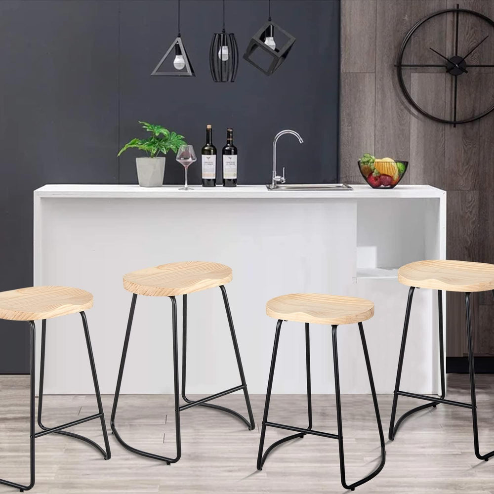 HeuGah 26" Wood Bar Stools Set of 4, Rustic Backless Saddle Counter Stools