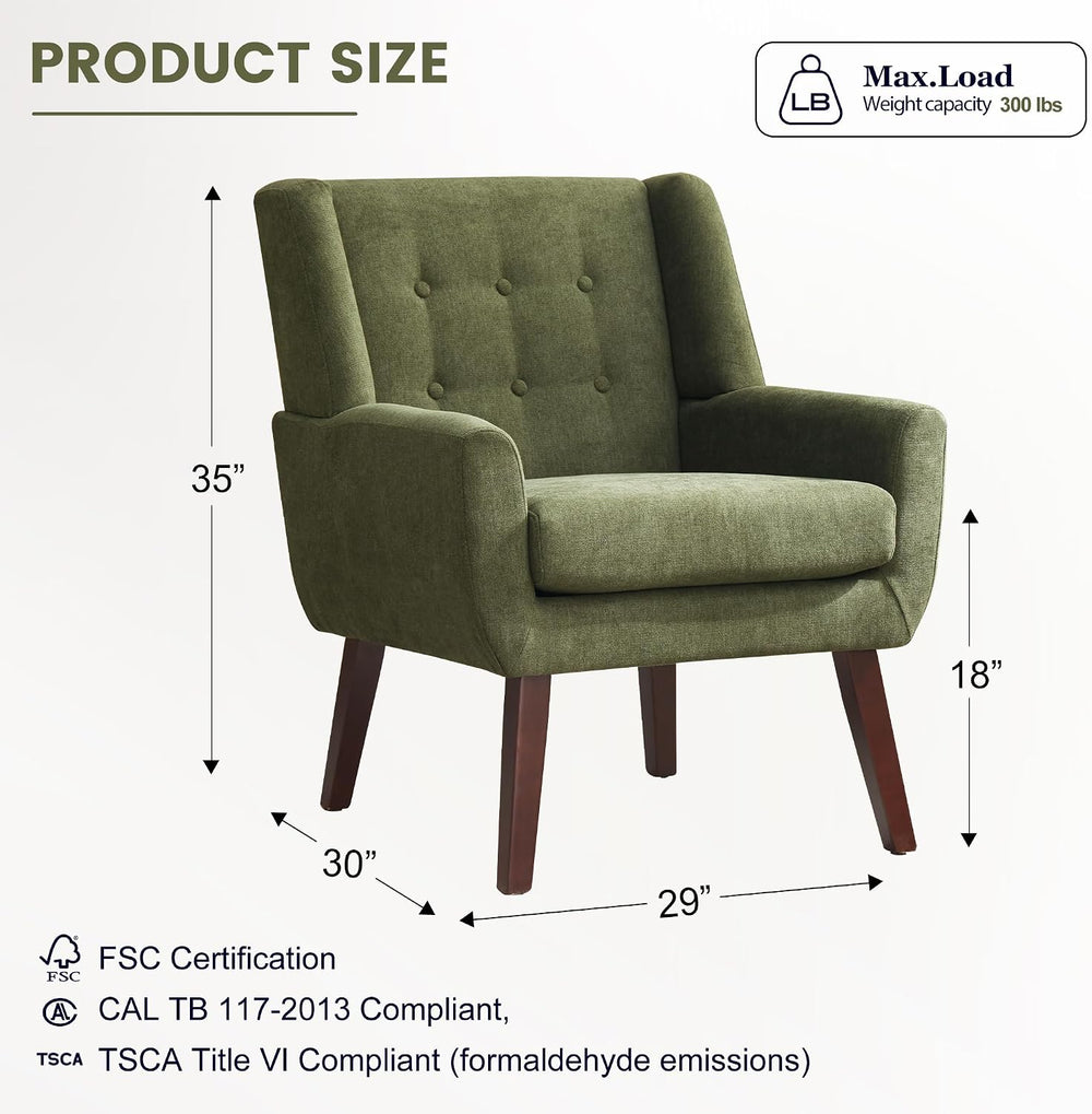 HUIMO Living Room Chairs Set of 2,Upholstered Button Linen Accent Chair
