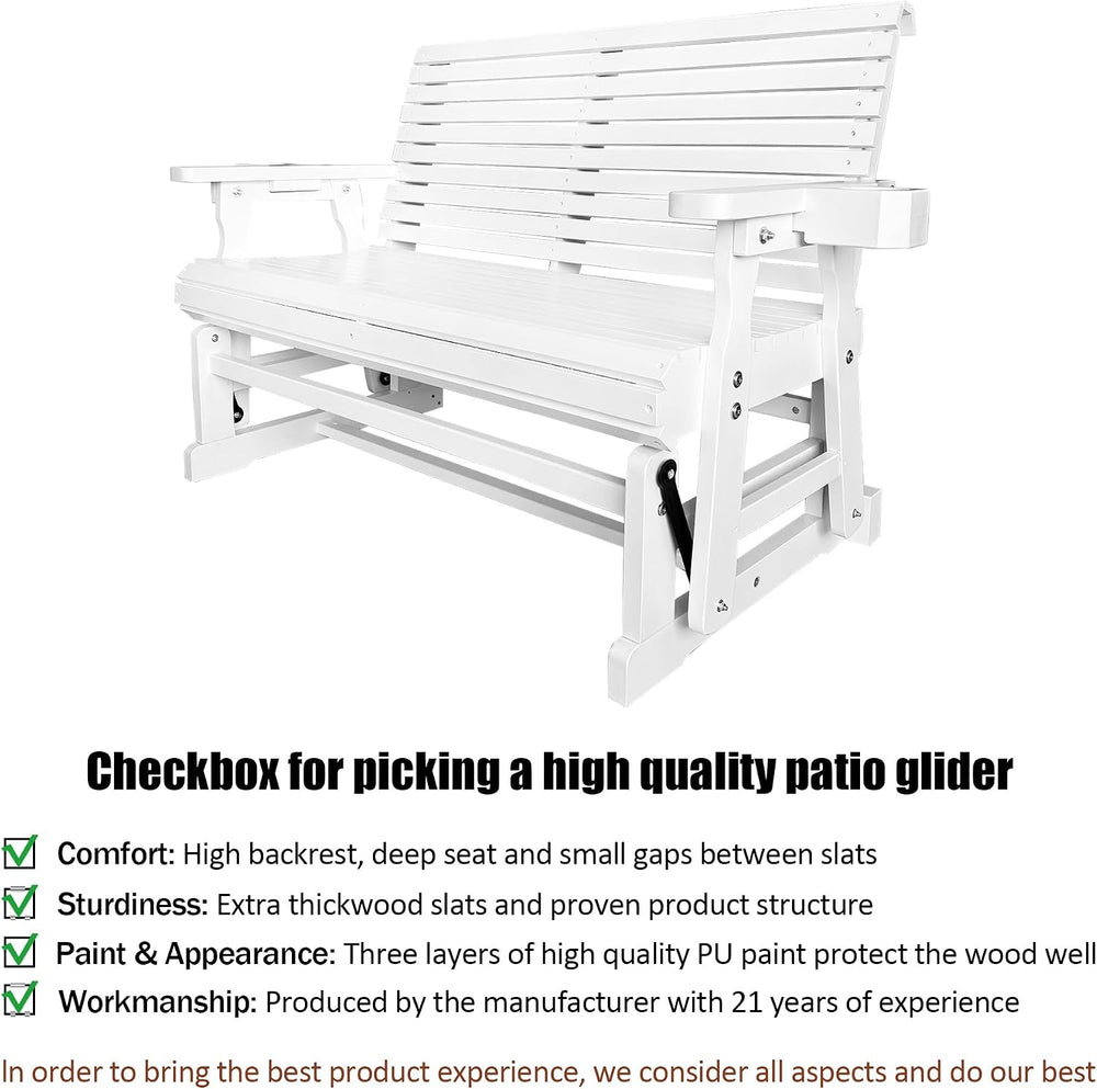 Fortune Candy Patio Glider with Cup Holders, Snow White, 2-Seater