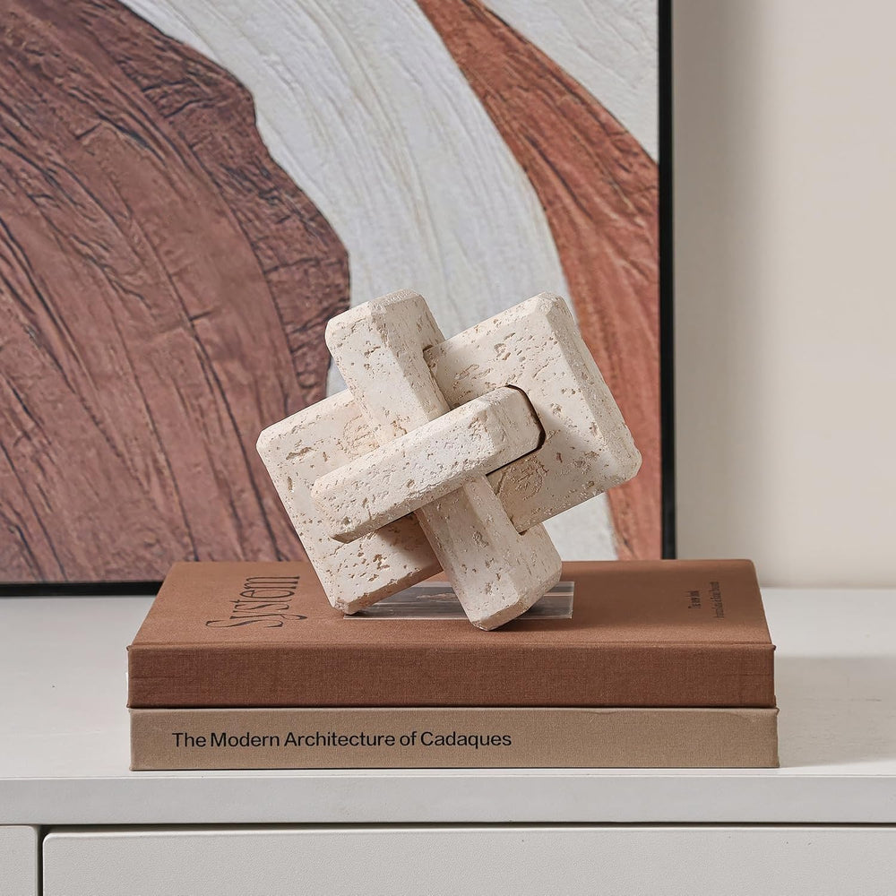 3-Link Knot Resin Travertine Decor, Coffee Table Book Shelf Decoration