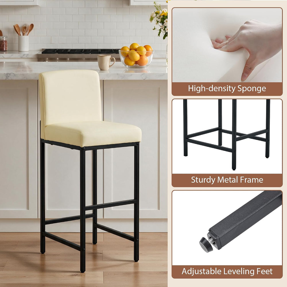 30 Inch Bar Height Bar Stools with Back Set of 2, Beige