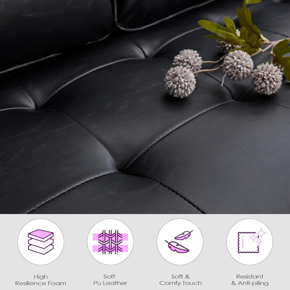 Small Black Faux Leather Sofa Couch, 3 Piece Living Room Set (Black, 3)